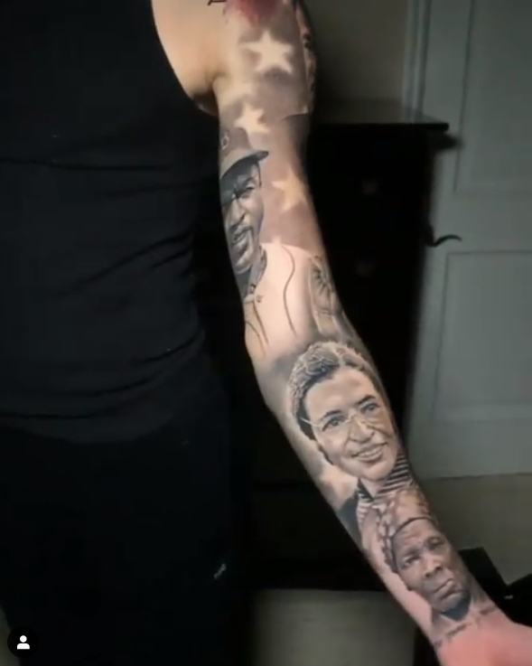 Check out Lonzo Ball's spectacular tattoo sleeve of American heroes (photo)