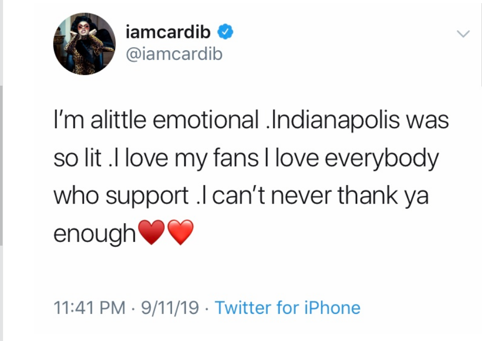 Cardi B responds to fan who told her she got pregnant for 'these tickets'