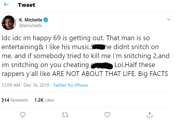 K. Michelle roasted for supporting Tekashi 6ix9ine: 'He didn't snitch on me'