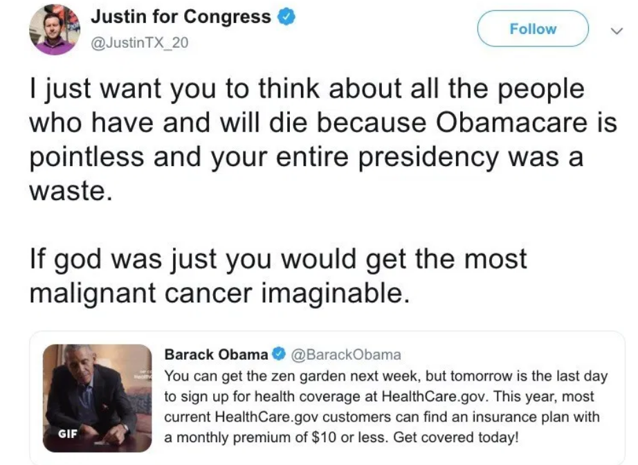 Texas political candidate said Barack Obama 'deserves cancer or worse'