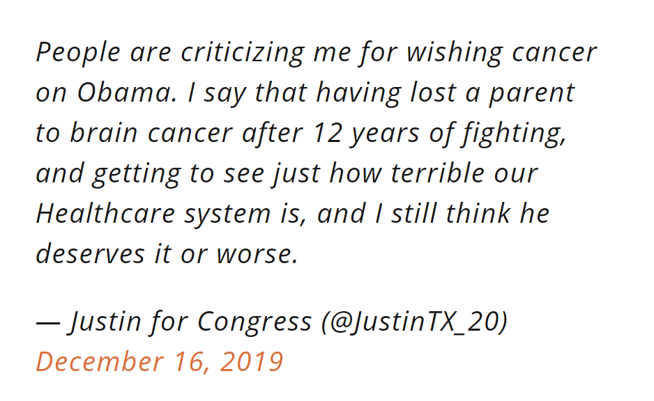 Texas political candidate said Barack Obama 'deserves cancer or worse'