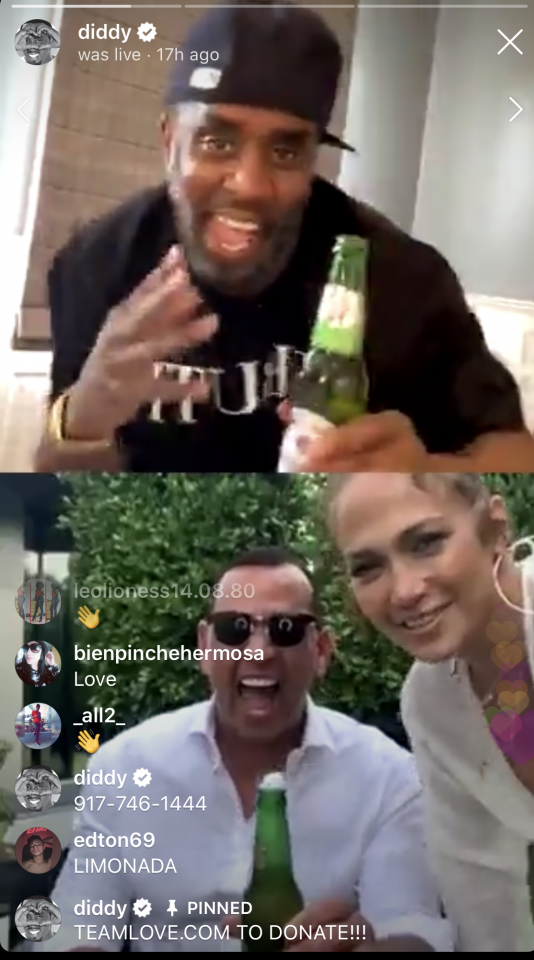 Diddy reunites with Jennifer Lopez on Instagram Live