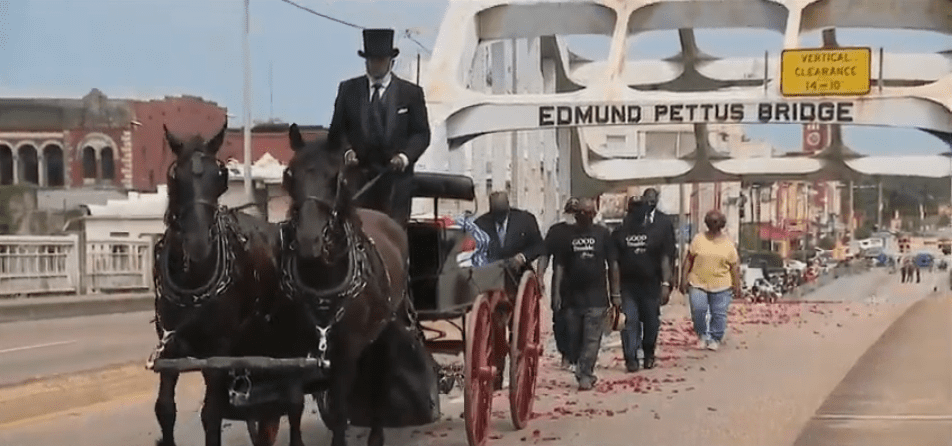 John Lewis crosses the Edmund Pettus Bridge for the final time (video)