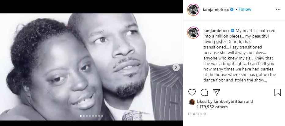 Jamie Foxx establishes fund in late sister's memory