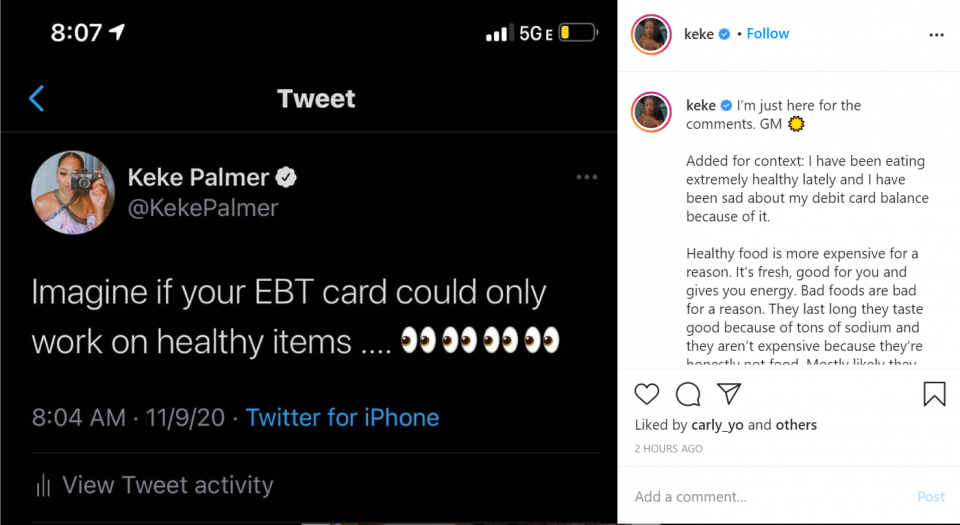 Keke Palmer ripped for saying healthy foods should be free to EBT cardholders