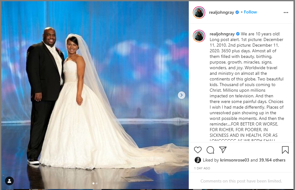 Pastor John Gray talks about 'painful days' amid 10th wedding anniversary