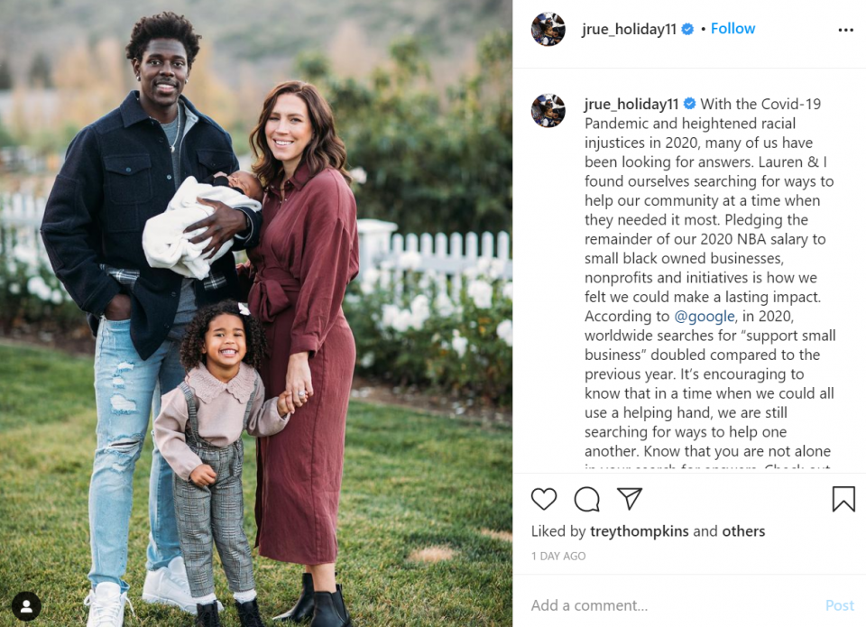 NBA star Jru Holiday donates rest of this season's salary to Black businesses