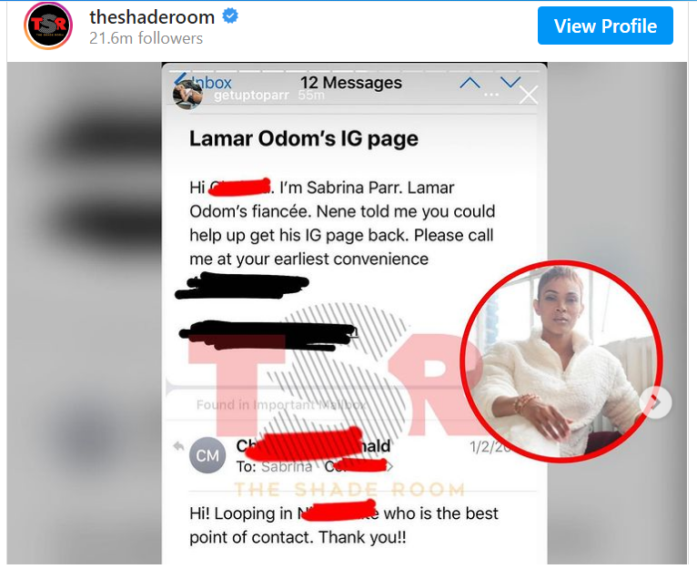 Lamar Odom shows proof ex-fiancée stole passwords to social media accounts