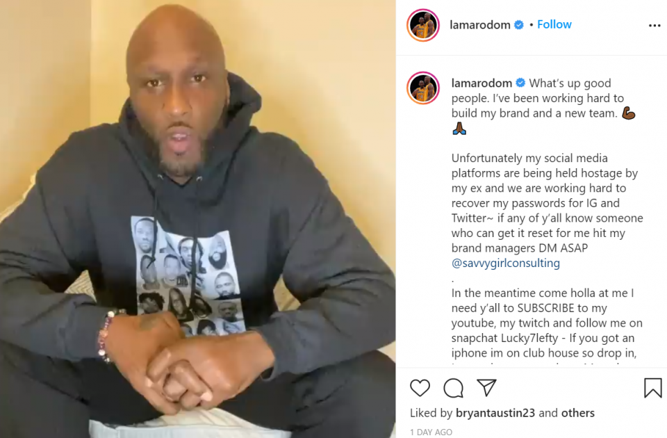 Lamar Odom shows proof ex-fiancée stole passwords to social media accounts