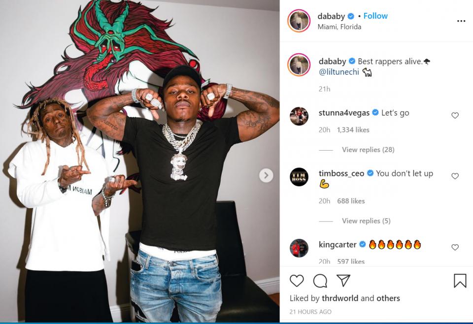 Dababy Proclaims He And Lil Wayne Are Best Rappers Alive Today Rolling Out