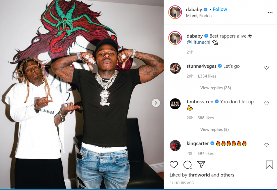 DaBaby proclaims he and Lil Wayne are best rappers alive today