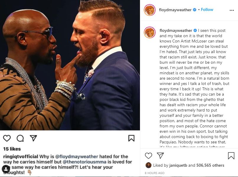 Floyd Mayweather responds to Conor McGregor getting KO'd by Dustin Poirier