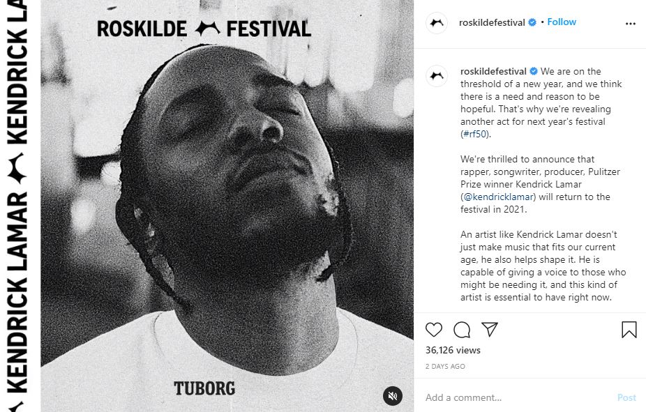 Kendrick Lamar Roskilde Festival 2021 Headline