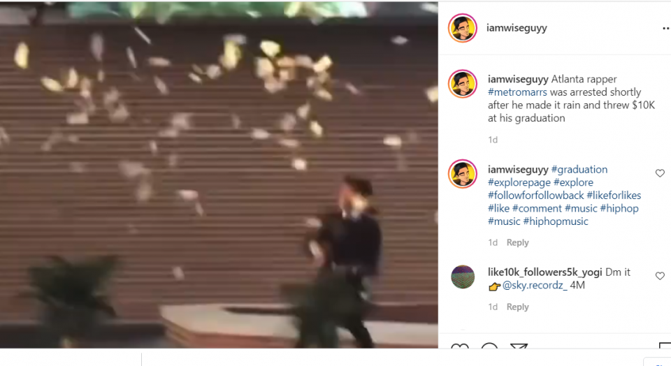 Rapper busted for making it rain at his high school graduation (videos)