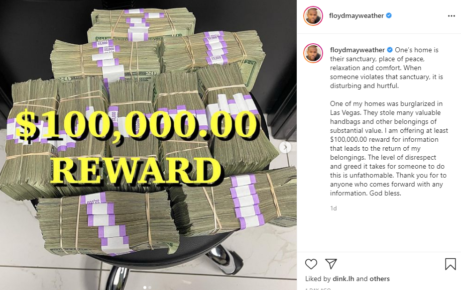 Floyd Mayweather offers massive reward for home burglary