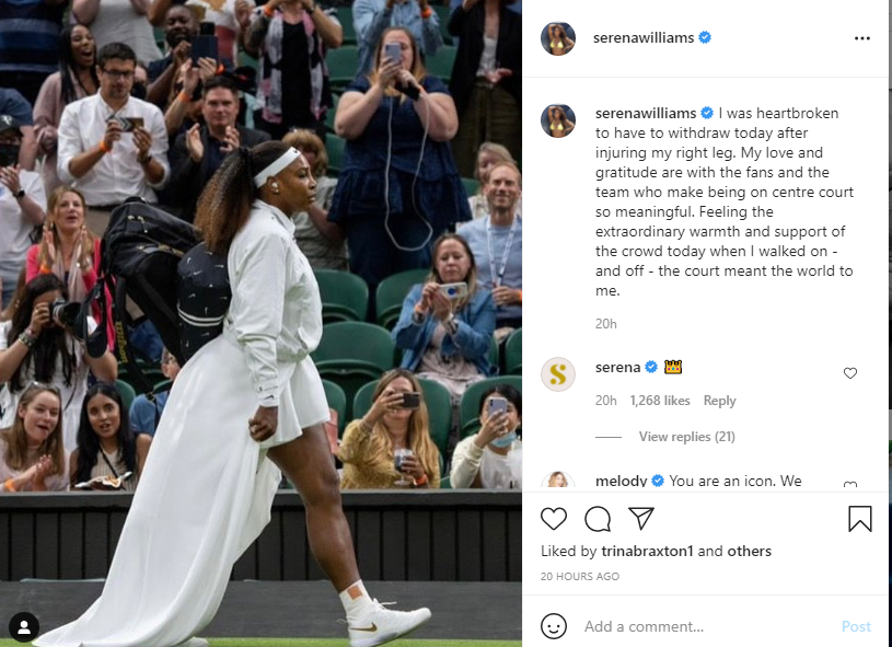 Wimbledon defends itself after Serena Williams forced to quit