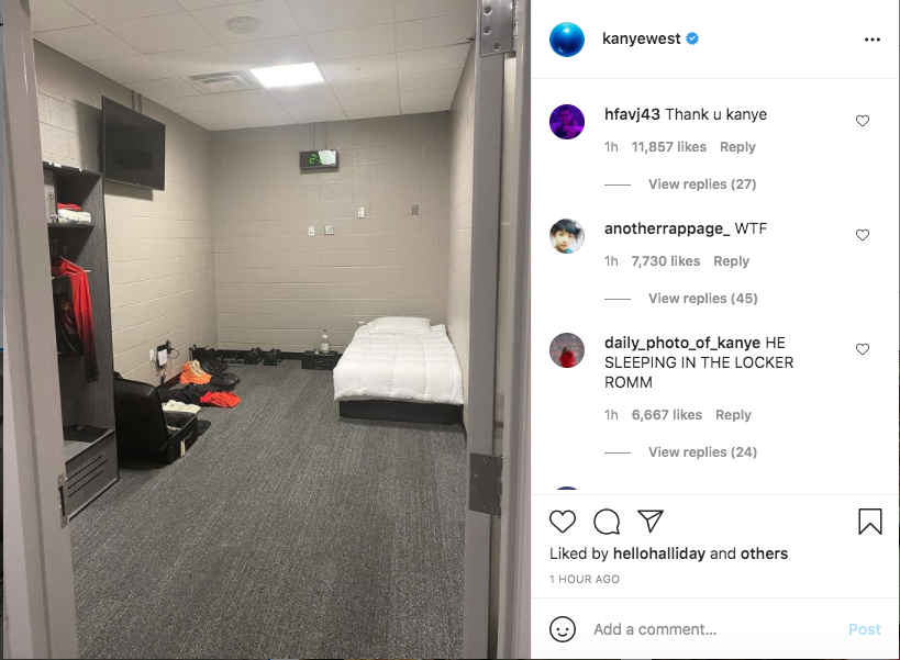 Kanye West shows off meager living arrangements at Mercedes-Benz Stadium