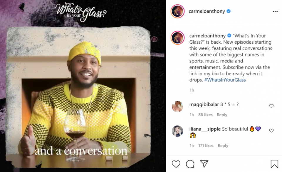 Carmelo Anthony to sip wine and discuss various topics on new podcast