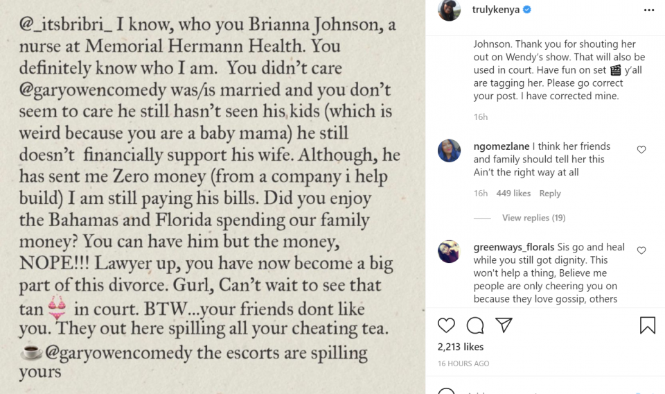 Gary Owen's wife calls out his alleged mistress in pending divorce saga
