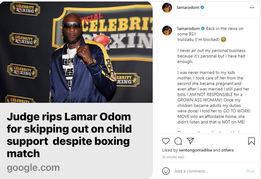 Lamar Odom and Liza Morales rip each other over child support