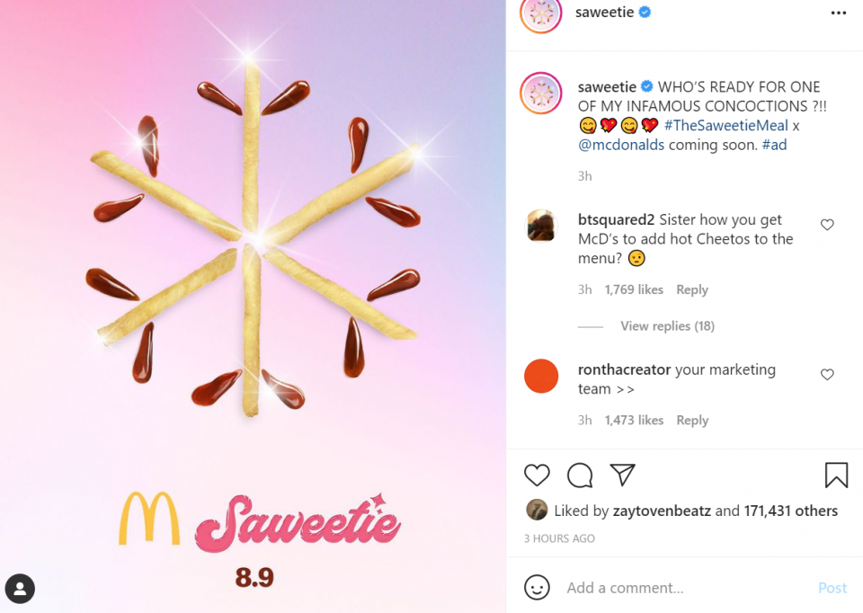 Saweetie gets her own McDonald's combo meal (photos)