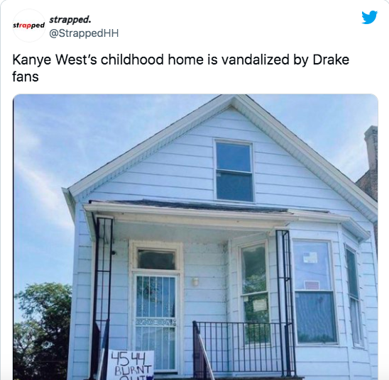 Kanye West's childhood home allegedly vandalized by Drake fans (photo)