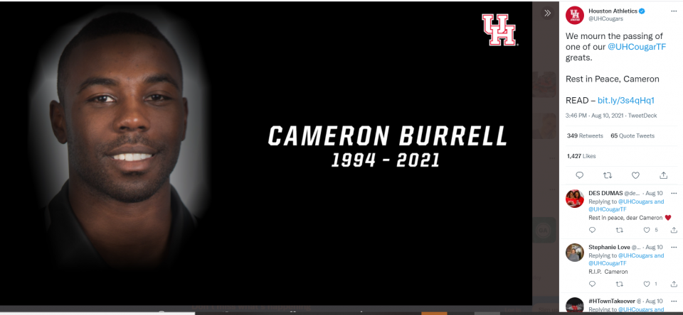 Track star Cameron Burrell's death ruled a suicide