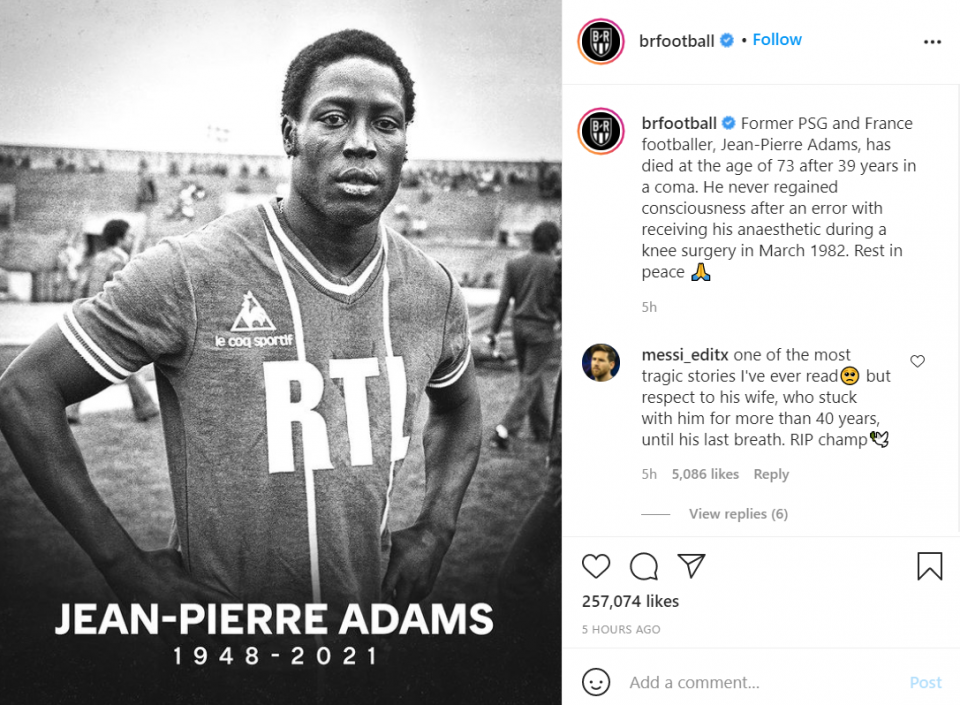 France and PSG star Jean-Pierre Adams was in a coma for 39 years