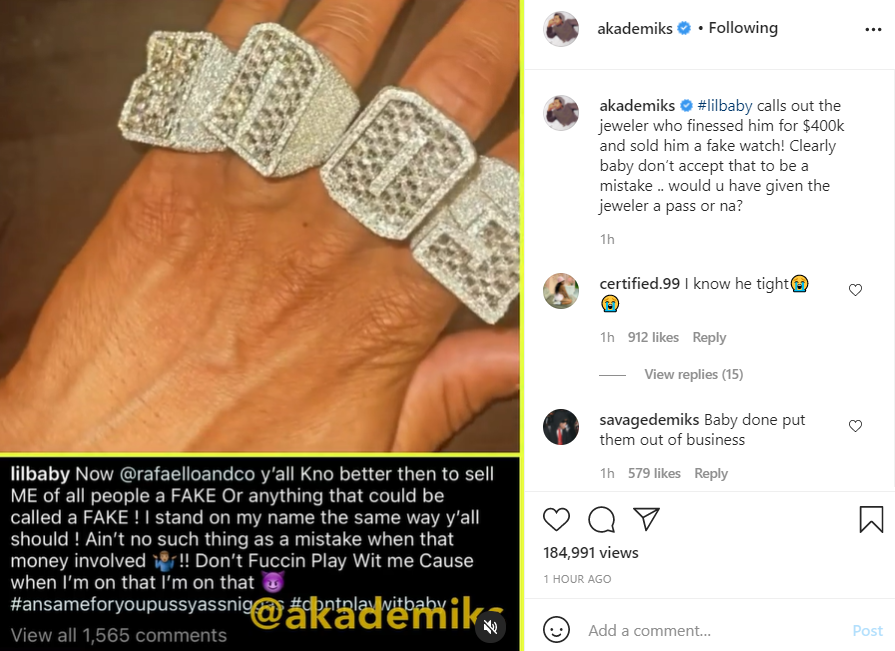 Lil Baby swindled out of $400K in jewelry