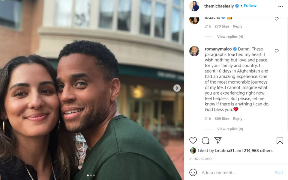 Michael Ealy pens letter to his Afghan wife amid Taliban takeover