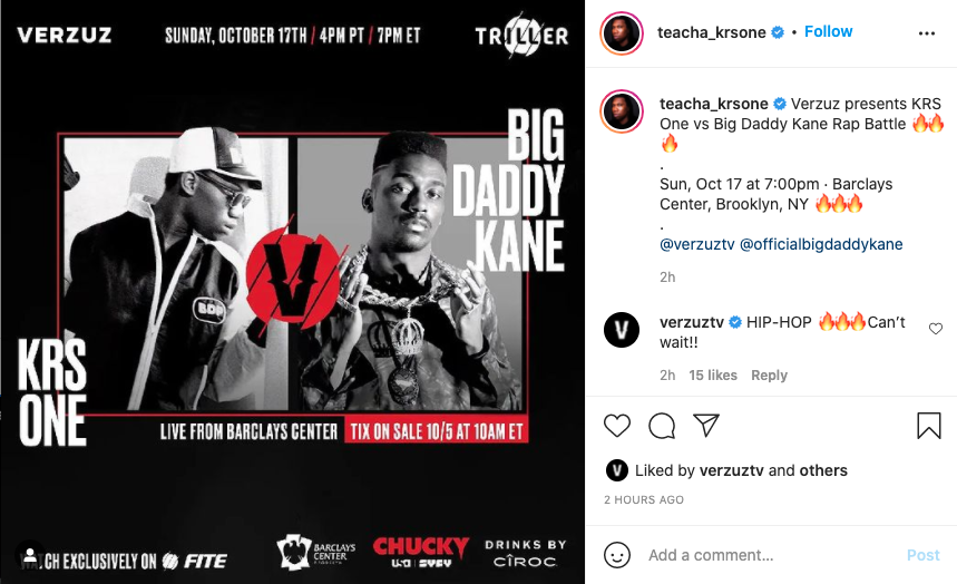 Big Daddy Kane will face off against KRS-One in Verzuz battle
