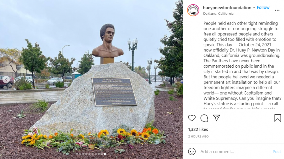 Black Panther Huey P. Newton honored with bronze sculpture in California (pics)