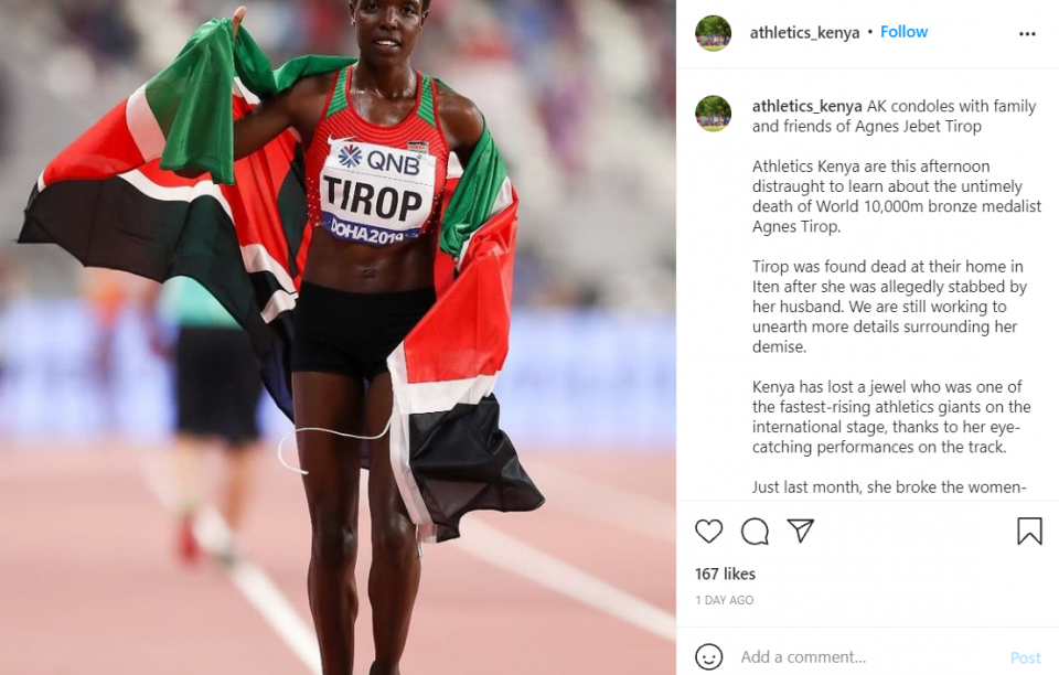 Kenyan long-distance runner Agnes Tirop found dead