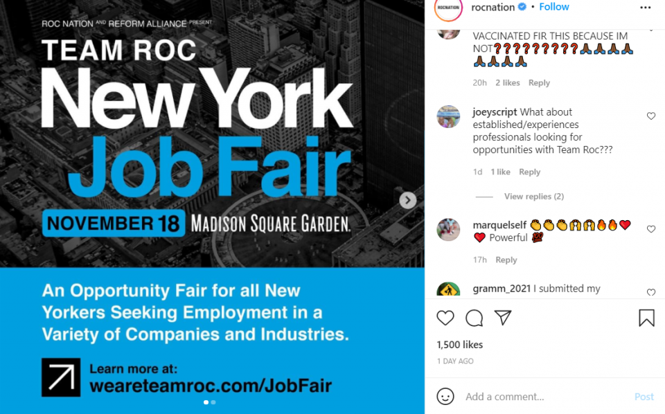 Jay-Z’s Roc Nation and REFORM Alliance to host NYC job fair