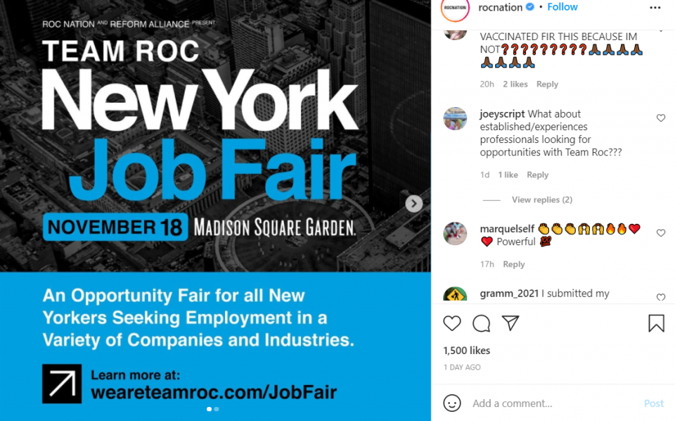 Jay-Z’s Roc Nation And REFORM Alliance To Host NYC Job Fair