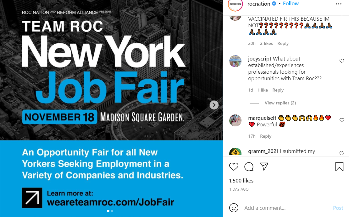 JayZ’s Roc Nation and REFORM Alliance to host NYC job fair
