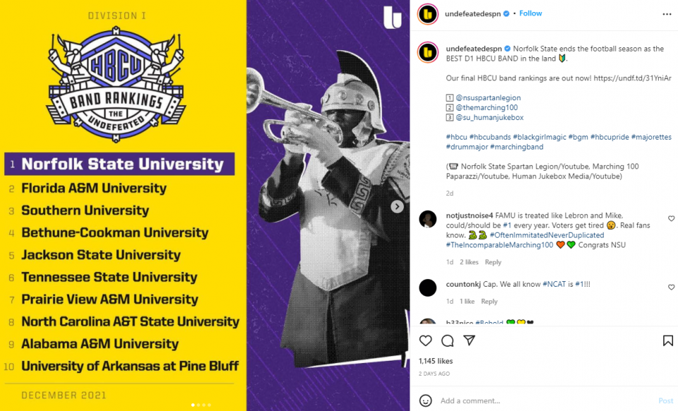 Norfolk State's Spartan Legion ranked top HBCU band by 'The Undefeated'