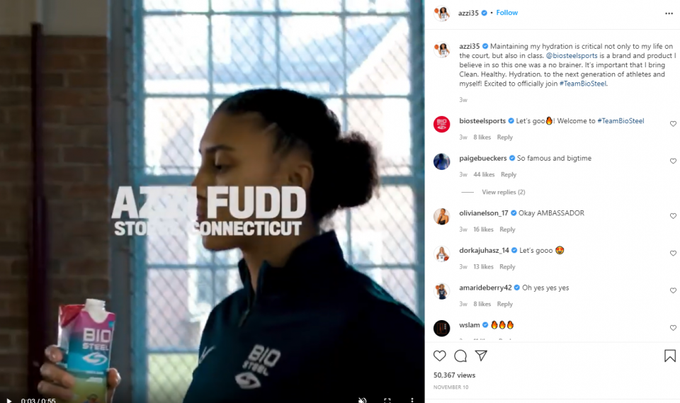 UConn basketball star Azzi Fudd inks branding deal with Steph Curry