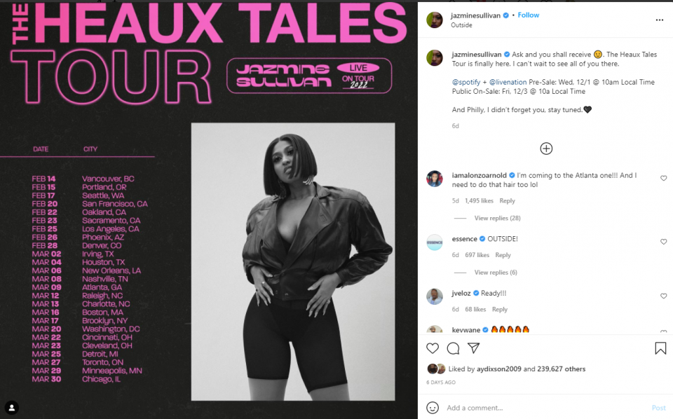 Jazmine Sullivan addresses resellers hoarding her 'Heaux Tales' concert