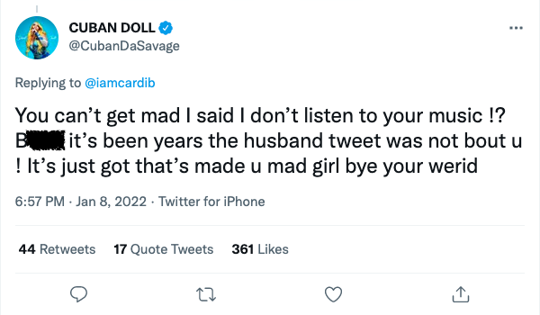 Cardi B and Cuban Doll get into a war of words