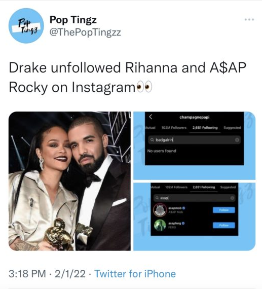Drake memes go viral after he unfollows Rihanna and A$AP Rocky