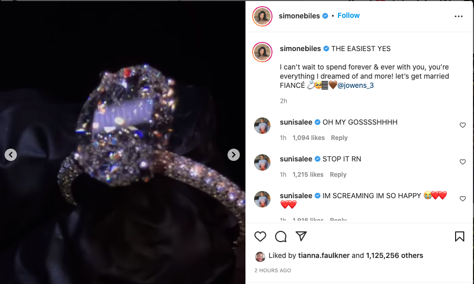Simone Biles gifted gargantuan engagement ring on Valentine's Day (photos)