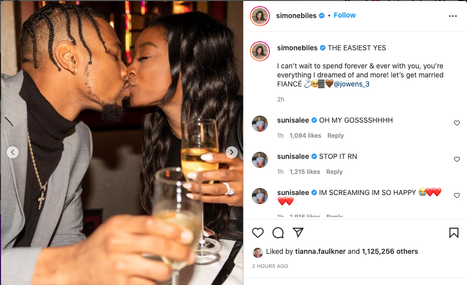 Simone Biles gifted gargantuan engagement ring on Valentine's Day (photos)