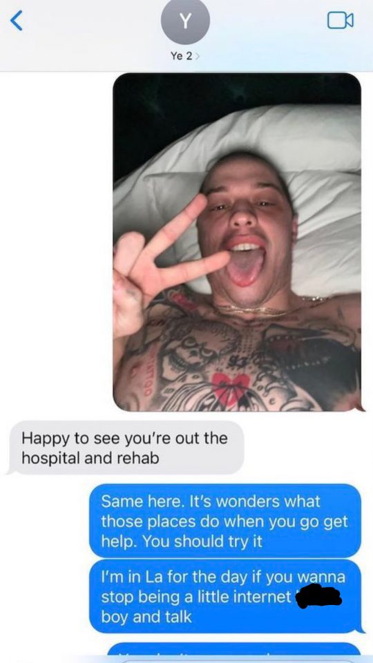 Pete Davidson sends shady text to Kanye about Kim (photos)