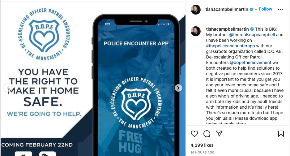 Tisha Campbell launching app to find solutions to bad police encounters