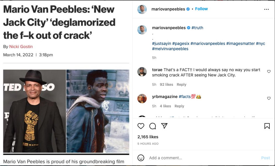 Mario Van Peebles says 'New Jack City' got people off crack