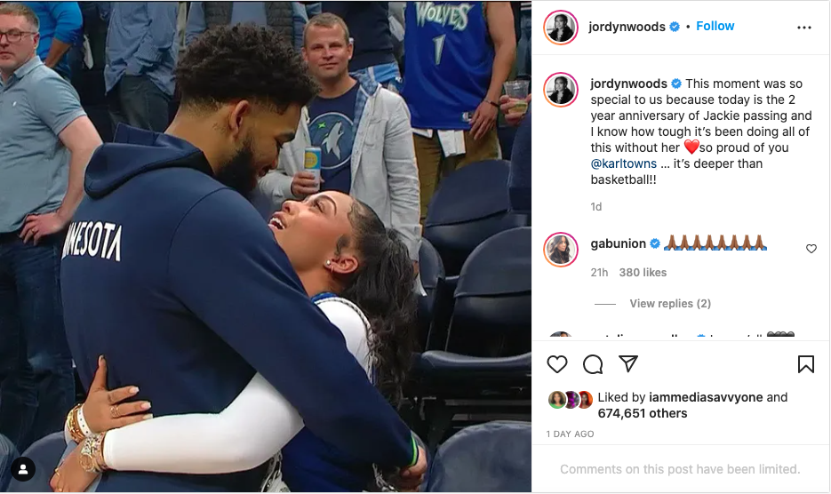 Jordyn Woods' tribute to Karl-Anthony Towns with season over