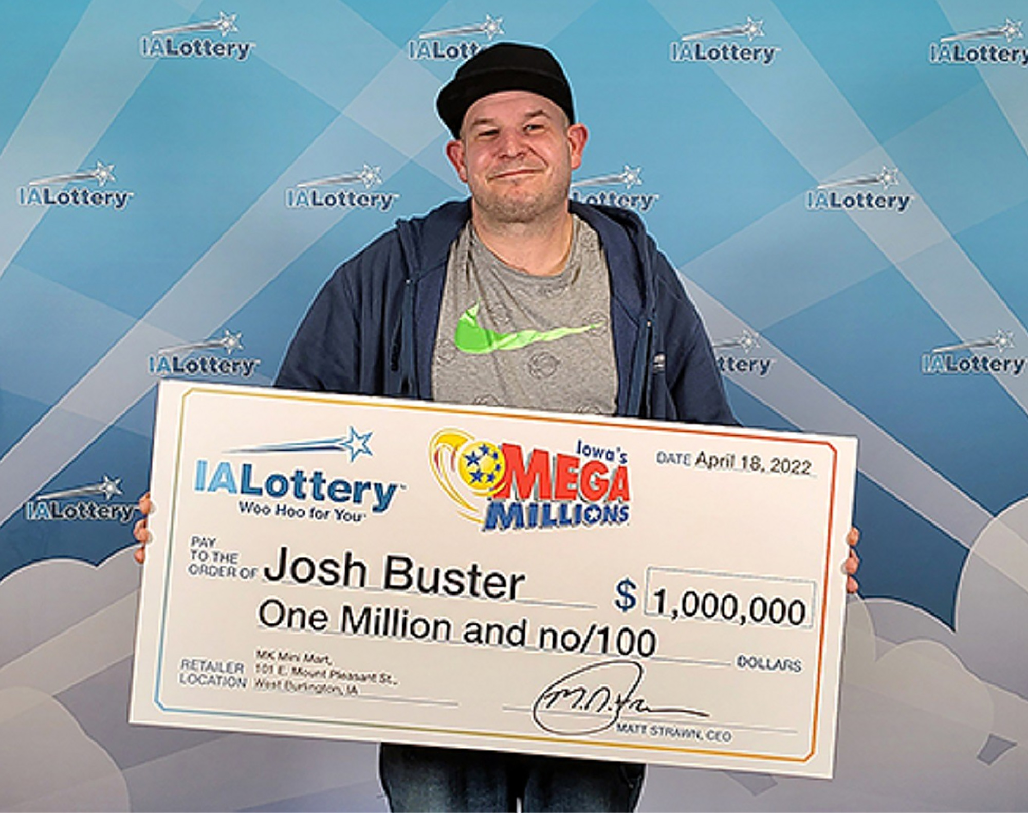 West Burlington man Josh Buster won $1M after lottery ticket-printing mistake in April 2022. (IALottery/Zenger).
