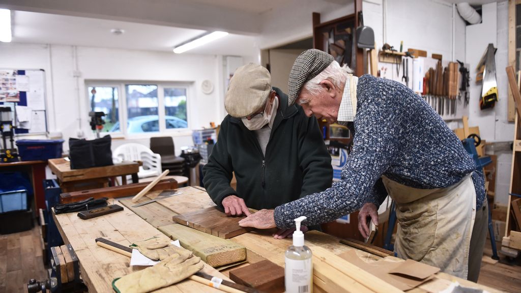 Members from Yorks Men's Shed attend their weekly meeting as they work on joinery projects on December 14, 2021 in York, England. (Photo by Nathan Stirk/Getty Images)