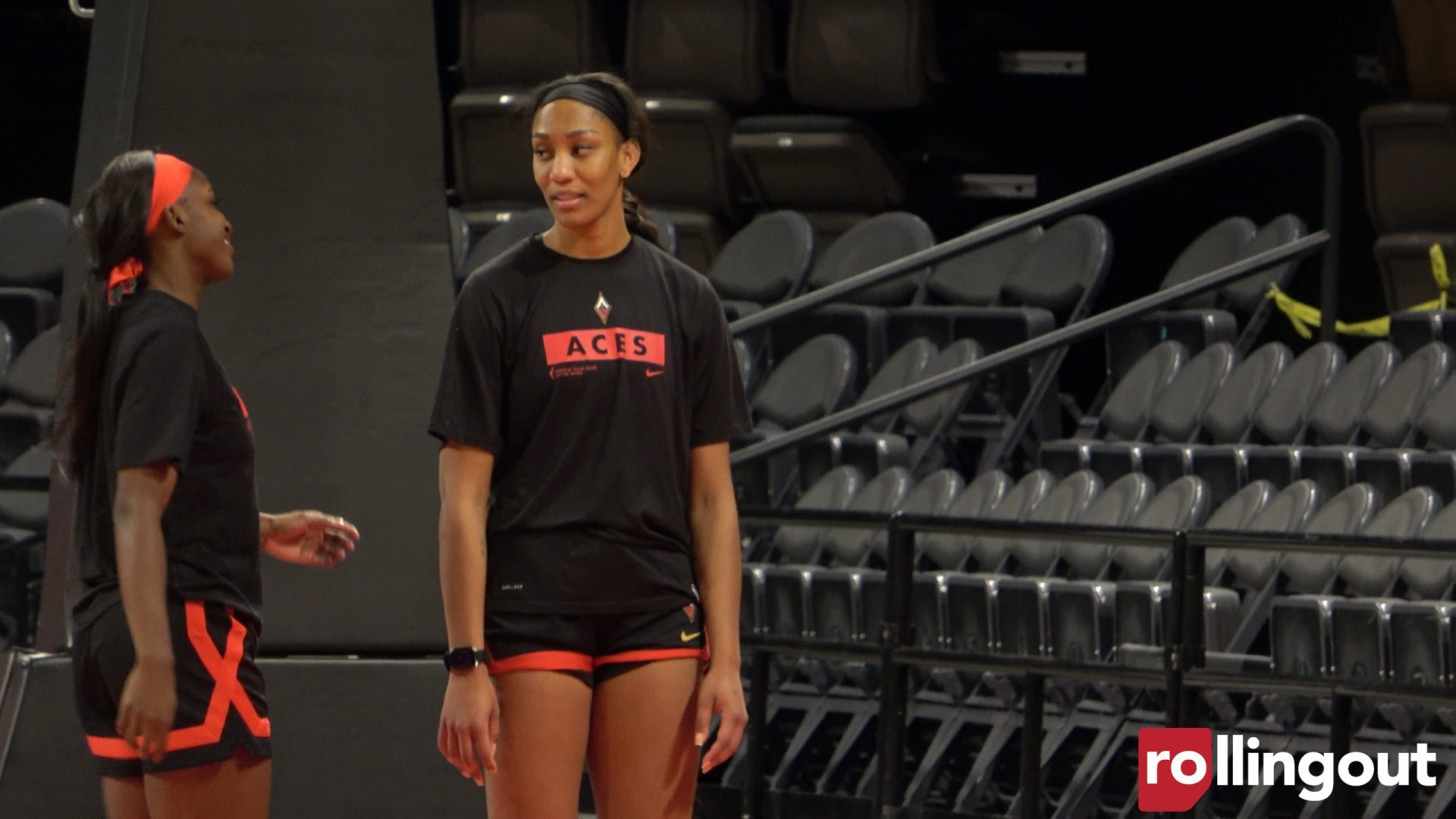 A'ja Wilson of the Las Vegas Aces embraces Rhyne Howard of the